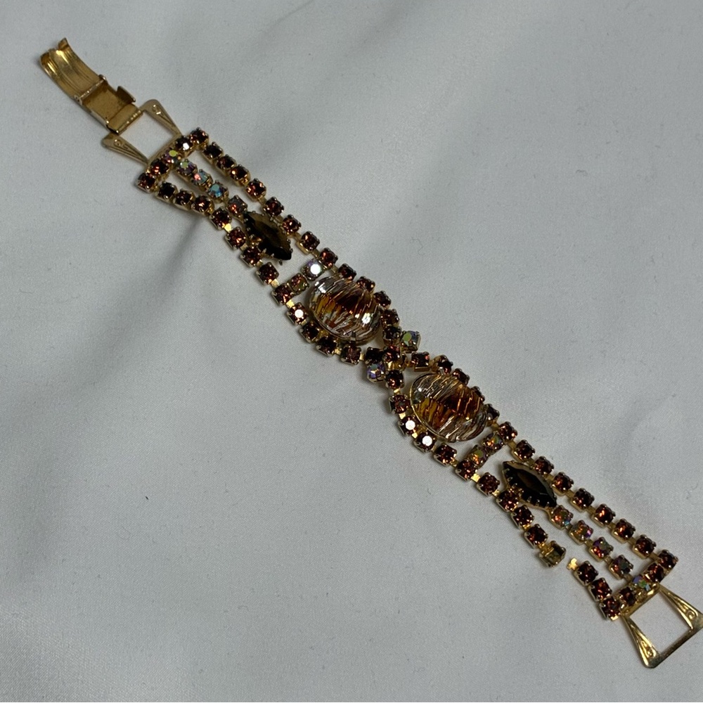 Vintage Gold and Brown Crystal Bracelet SEE DESCRIPTION